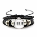 Detail of multi-layer leather bracelet with piano keys glass gem and braided cords - Time Gem Piano Keys Style (JY007515-12)