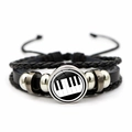 Detailed close-up of multilayer leather bracelet with piano keys glass charm and beads - Black And White Piano Keys Style (JY007515-11)