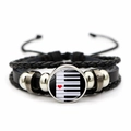 Braided leather music bracelet with piano keys heart glass charm and silver beads - Keys With Red Heart Style (JY007515-9)
