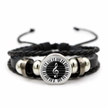 Close-up of leather bracelet featuring piano keys and treble clef glass cabochon - Black White Treble Clef Style (JY007515-7)
