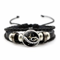 Macro detail of music-themed bracelet with piano keys and notes on glass gem inlay - Piano Keyboard Golden Notes Style (JY007515-6)
