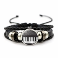 Handmade multilayer black leather bracelet featuring piano keys and music notes patterns - Floating Notes Piano Keys Style (JY007515-5)