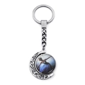 Close-up of crescent moon keychain featuring a ballet dancer silhouette under glass - Gradient Blue Artistic Style (JY007575-11)