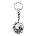 Silver ballerina silhouette keychain with rotatable moon pendant and filigree details - Grey White Gradient Silhouette Style (JY007575-8)