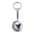 Portachiavi luna d'argento con ciondolo rotante silhouette di ballerina in vetro bifacciale - Stile Silhouette Schizzo d'Inchiostro Rosso Blu (JY007575-3)