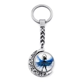 Portachiavi rotante con ballerina, cornice a luna d'argento e abito in piume blu - Stile Vestito di Piume Blu Sfumato (JY007575-1)