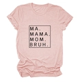 Détail du t-shirt rose avec imprimé MA MAMA MOM BRUH et texture en coton chiné - S / Hauts / Rose
