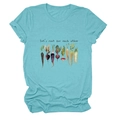 Detail view of cotton t-shirt featuring vegetable illustrations and Let's root for each other text - S / Tops / Deep Water Blue (Black Text)