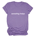 Women's purple crew neck T-shirt with white SWEARING HELPS graphic print and heather texture - S / Purple (White Font)