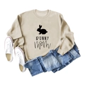 Beige Bunny Mom long sleeve sweatshirt with rabbit silhouette and casual denim jeans - S / Sand Sweatshirt (Black Font)
