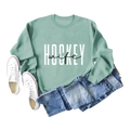 Detail of mint green sweatshirt with white HOCKEY and black wife lettering print - S / Light Green