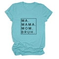 Detail of teal cotton T-shirt featuring black MA MAMA MOM BRUH slogan print - S / Deep Water Blue (Black Font)