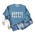 Flat lay of blue sweatshirt with Hockey Wife print paired with jeans and shoes - S / Blue