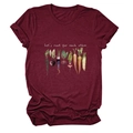 Detail of burgundy crew neck tee with 'Let's root for each other' vegetable graphic - S / Tops / Wine Red (White Text)
