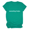 Detail of teal crew neck t-shirt featuring white swearing helps slogan print on soft fabric - S / Dark Green (White Font)