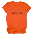 Detail of orange cotton T-shirt featuring black swearing helps graphic print - S / Orange (Black Font)