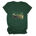 Close-up of the vegetable watercolor print and Let's root for each other text on forest green tee - S / Tops / Retro Green (White Text)