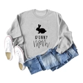 Flat lay of gray long sleeve crewneck sweatshirt featuring a black Bunny Mom graphic print - S / Grey Sweatshirt (Black Font)