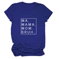 Detail view of royal blue T-shirt featuring white MA MAMA MOM BRUH typographic print - S / Retro Blue (White Font)
