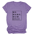 Close-up of purple t-shirt fabric and MA MAMA MOM BRUH artistic graphic lettering print - S / Purple (Black Font)