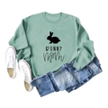 Mint green long sleeve sweatshirt featuring black bunny silhouette and Bunny Mom graphic - S / Light Green Sweatshirt (Black Font)