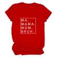 Detail of red crewneck T-shirt showing MA MAMA MOM BRUH box print and rolled sleeves - S / Red (White Font)