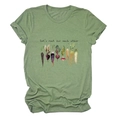 Close-up of Let's root for each other slogan and vegetable watercolor print on T-shirt - S / Tops / Olive Green (Black Text)