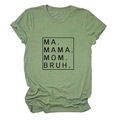 Close-up of olive green t-shirt fabric featuring MA MAMA MOM BRUH black box text print - S / Olive Green (Black Font)