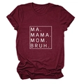 Short sleeve wine red T-shirt for women featuring MA MAMA MOM BRUH letter print - S / Wine Red (White Font)