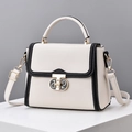Bolso bandolera blanco crema con bordes negros en contraste y cierre metálico dorado - Blanco Roto