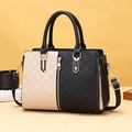 Minimalistische große Handtasche in Beige und Schwarz mit Gittermuster und Golddetails - Schwarz