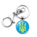 Detail of Ukraine national coat of arms keychain with lobster clasp and metal keyring - Yellow Trident Style (XSWX4486-17)
