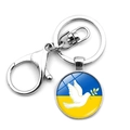 Ukraine flag keychain with white peace dove on glass pendant and metal lobster clasp - Peace Dove Flag Style (XSWX4486-16)