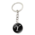 Porte-clés argenté minimaliste avec pendentif en verre motif lettre Y noir et blanc - Lettre Y