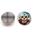 Detail of 25mm sugar skull fridge magnet with colorful floral pattern and magnetic back - Heart Eyes Rose Skull (BXT1699) / 25mm