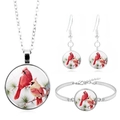 Set gioielli uccello cardinale con collana, bracciale e orecchini in finitura argento - Motivo Cardinale Rosso (XHTZ0649)