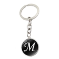 Porte-clés en métal argenté avec pendentif noir, lettre M artistique et dôme en verre - Lettre M