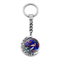 Silver crescent moon keychain with Notre Dame stained glass art and deer motif - Silver Forest Deer (XSWX1267-11)