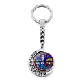 Detail of silver crescent moon keychain with Notre Dame stained glass art glass pendant - Silver Classical Figures (XSWX1267-8)