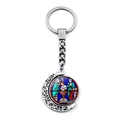 Silver Notre Dame keychain with rotating moon pendant and stained glass art - Silver Religious Baptism (XSWX1267-7)