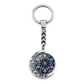 Close-up of rotating moon keychain with colorful stained glass pattern in silver metal - Silver Mandala Flower (XSWX1267-6)