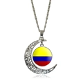 Silver hollow crescent moon necklace with a Colombia flag glass dome pendant and chain - Colombia