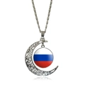 Antique silver moon necklace featuring a crescent pendant with Russian flag glass gem center - Russia