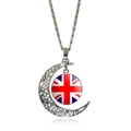 Silver hollow moon pendant necklace featuring British flag glass gemstone charm - United Kingdom