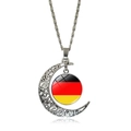 Elegant silver hollow crescent moon necklace featuring German flag glass gem pendant - Germany Style