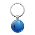 Detalle de llavero de bola de bolos azul con cabujón de cristal y aro metálico pulido - Estilo Bowling (JY007724-11)