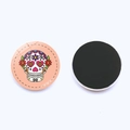 Detailed view of colorful Calavera skull glass fridge magnet with black magnetic backing - Skull Pattern 12 (JY007732-12) / 25mm / Colorful