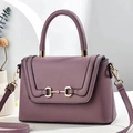 Elegant purple litchi grain leather crossbody bag with gold horsebit hardware detail - Length 24 Height 16 Depth 8 / Purple