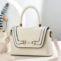 Creamy white trapezoid crossbody bag with gold horsebit hardware and top handle - Length 24 Height 16 Depth 8 / Off White