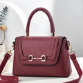 Elegant burgundy leather crossbody bag with gold horsebit buckle and handle - Length 24 Height 16 Depth 8 / Burgundy
